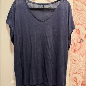Women's Navy Blue Linen V-Neck Top